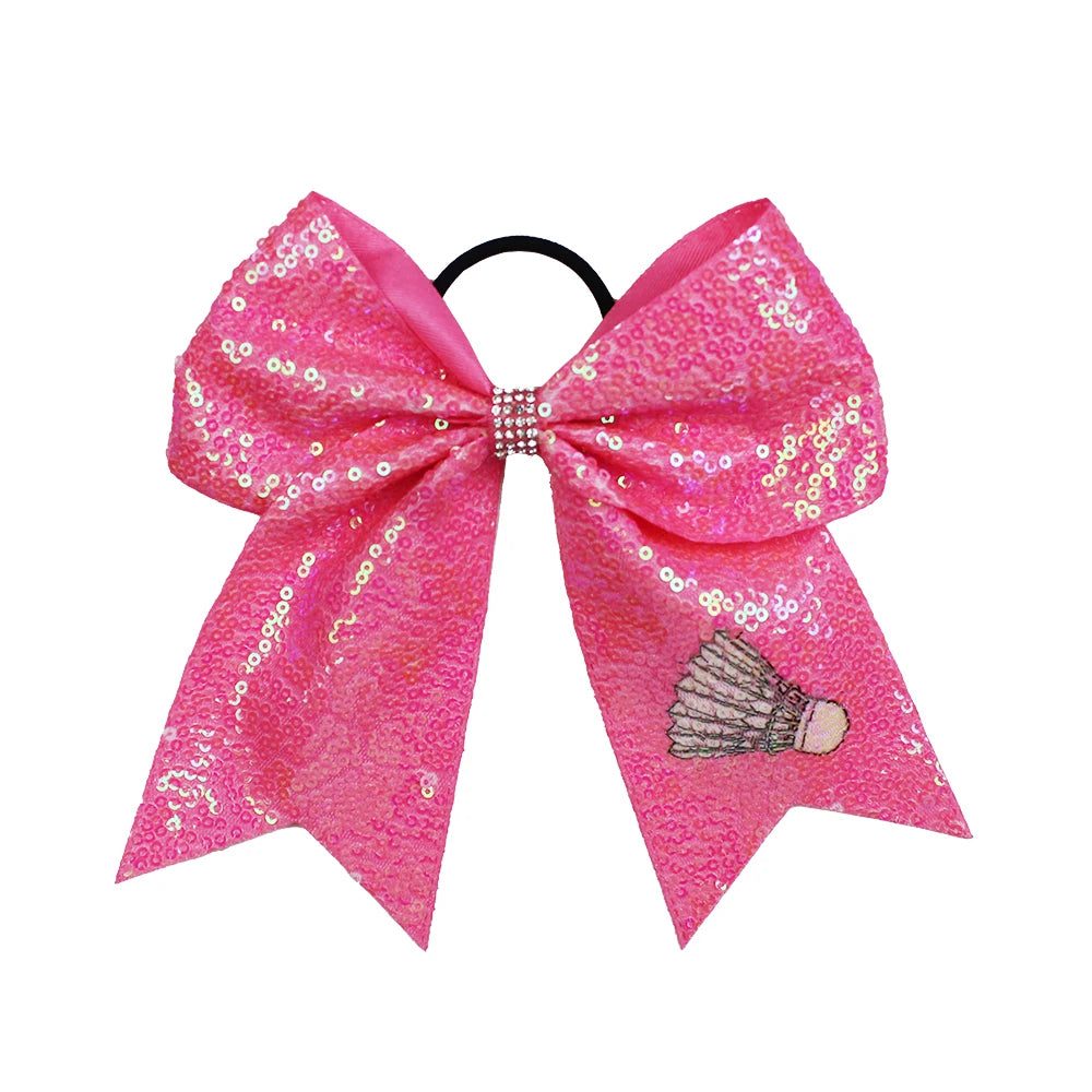 50-Pack 8" Glitter Pink Cheer Bow Ponytail Holders for Girls