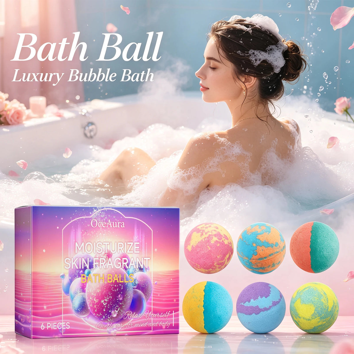 OceAura Bath Bomb Gift Set – Moisturizing Botanical Bubble Balls