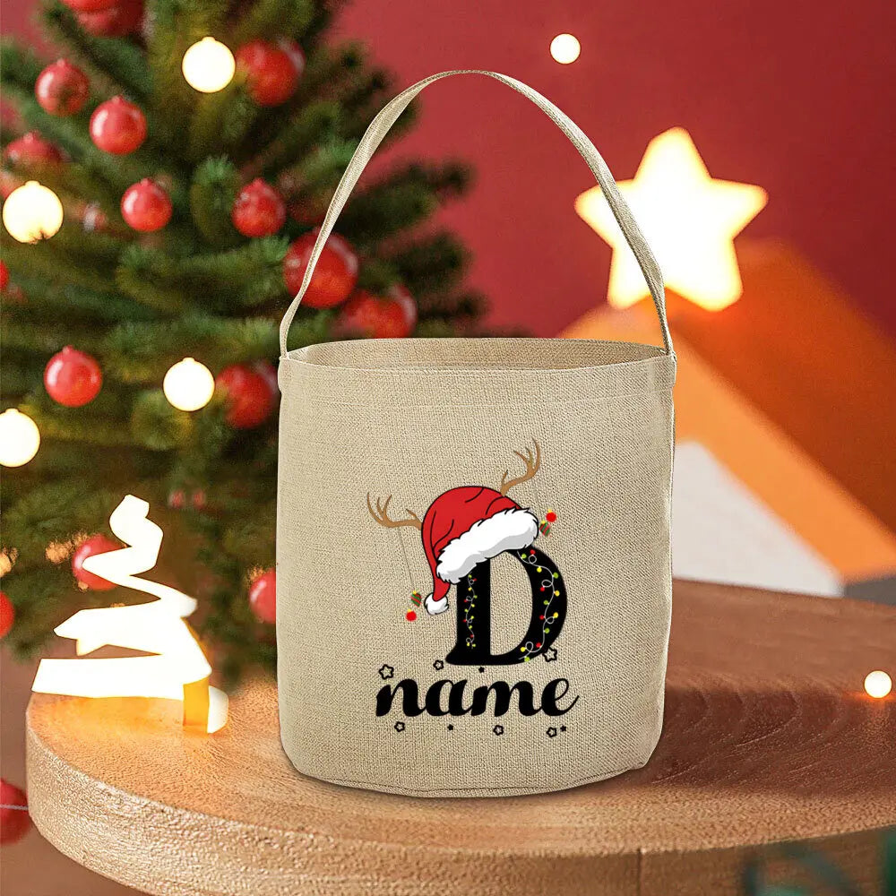 Personalized Name Christmas Sack Bag – Jute Tote for Kids