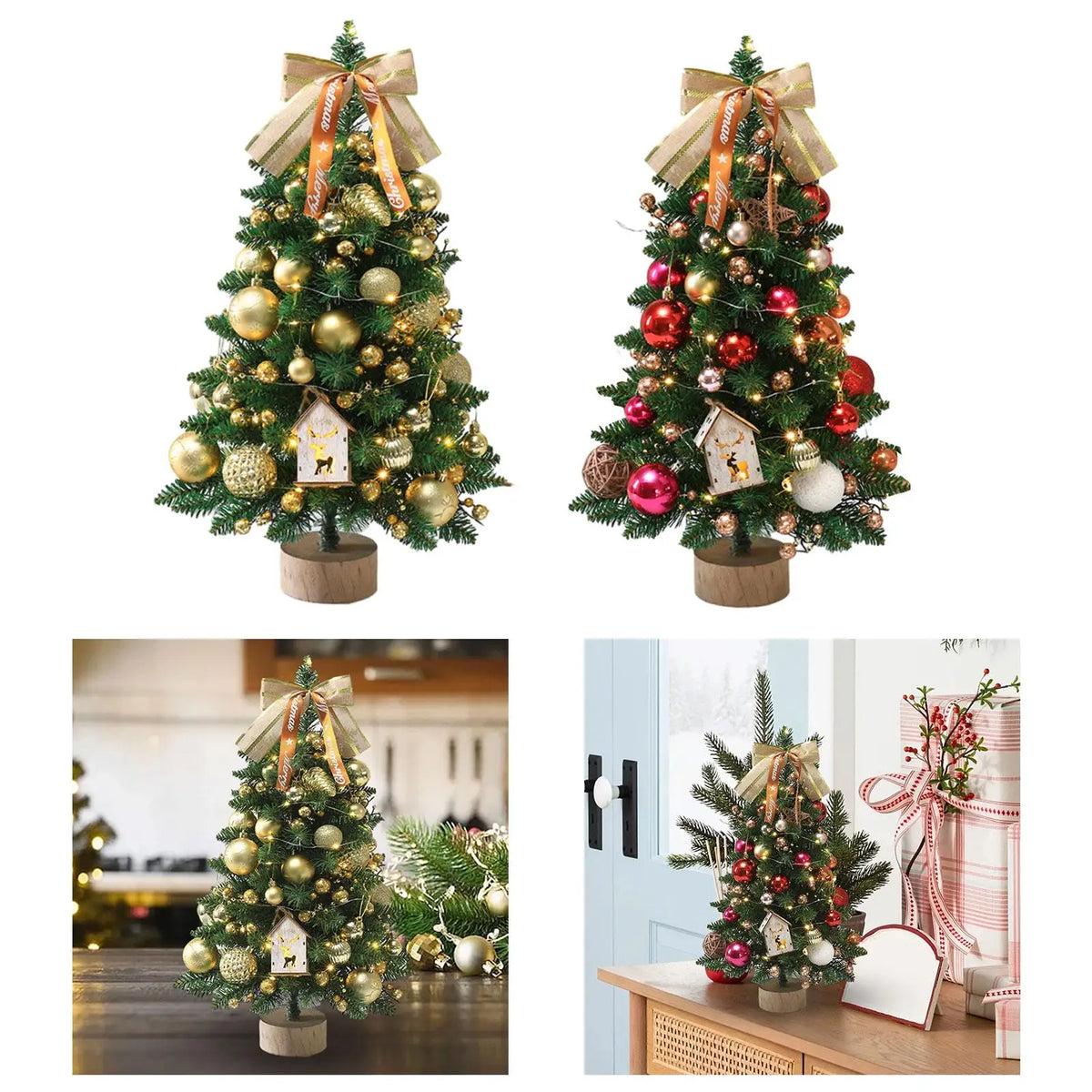 Kesoto Mini Tabletop Christmas Tree with LED Lights & Ornaments