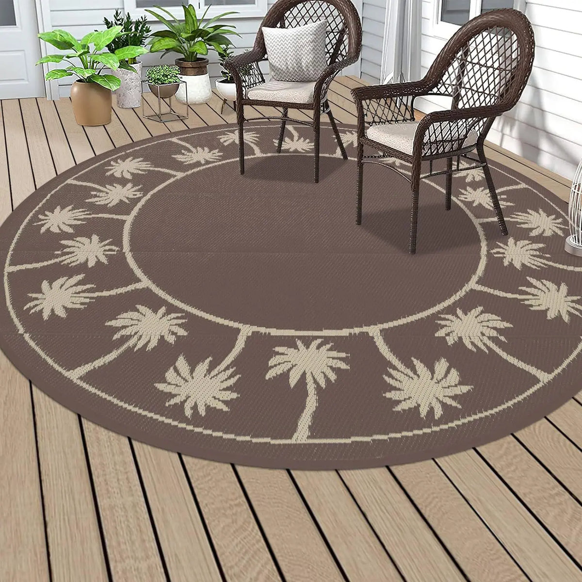 Round Outdoor Rug – Waterproof Anti-Slip Vintage Floral Mat