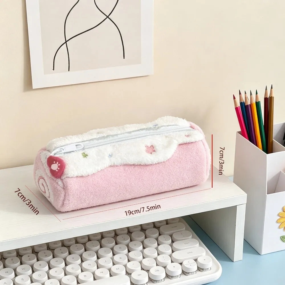 Kawaii Swiss Roll Plush Pencil Case – Large Capacity Pen Bag