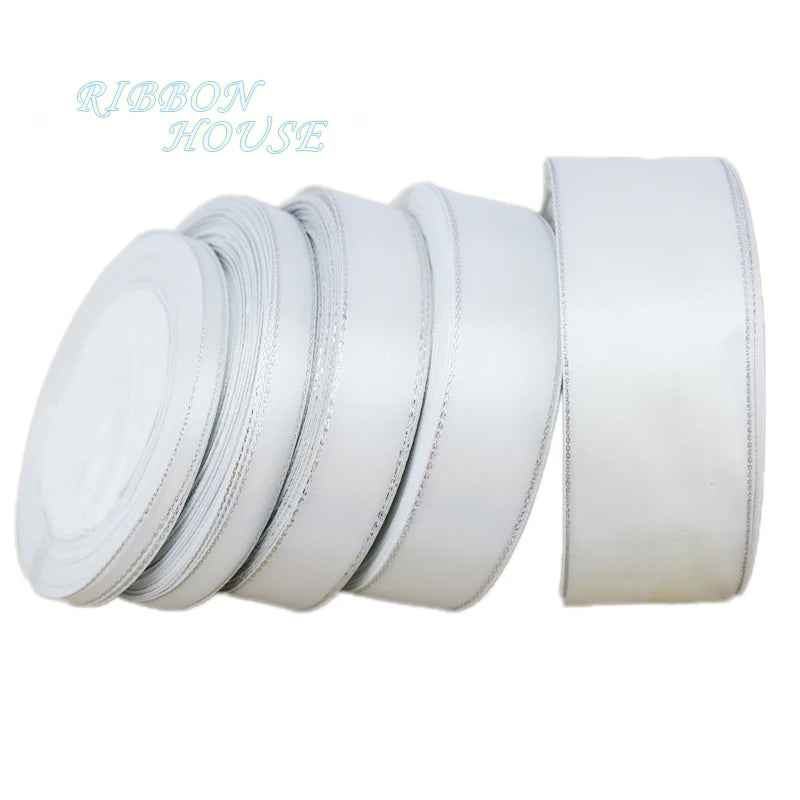 White Silver Edge Satin Ribbon 25 Yards – Gift & Craft