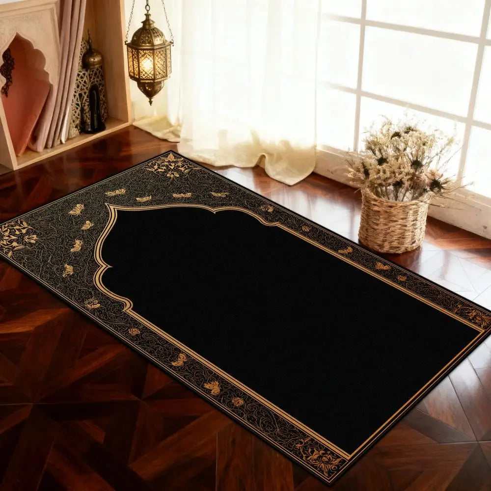 Black Prayer Mat & Washable Floor Rug – Modern Home Décor
