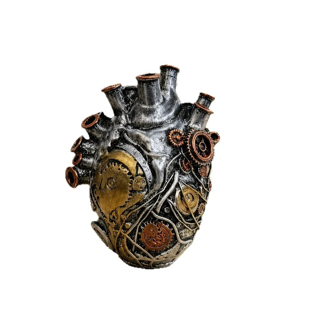 Steampunk Heart Resin Vase – Mechanical Gear Home Décor