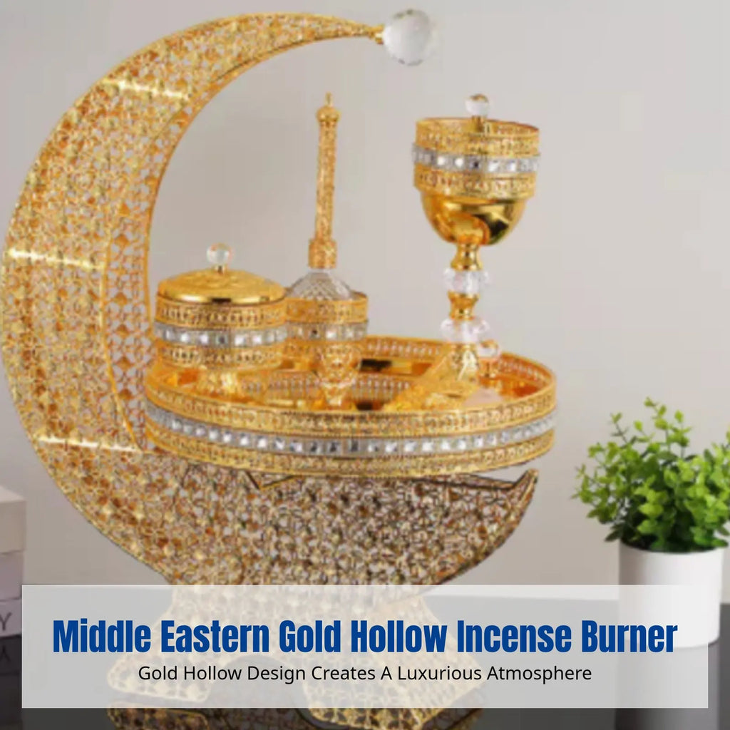 Arabic Gold Hollow Iron Incense Burner Set | Middle Eastern Decor