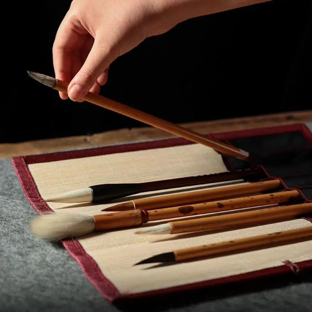 Bamboo Roll-Up Brush Holder | Calligraphy Pen Curtain Case