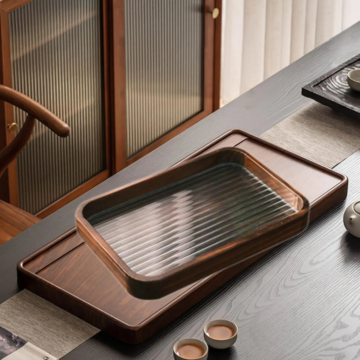 Kesoto Wood & Glass Serving Tray | Jewelry & Desk Organizer