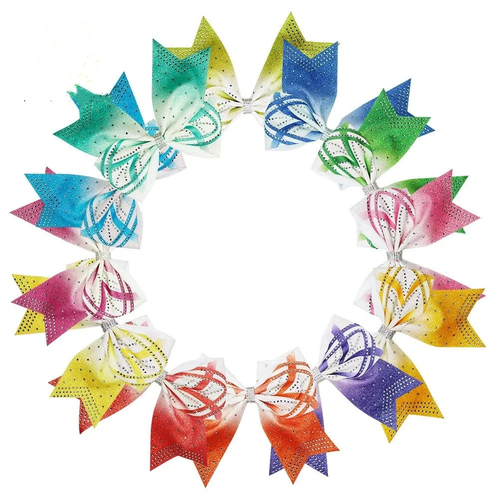 12-Pack Rhinestone Diamond Cheer Bows – Bulk Wholesale Glitter