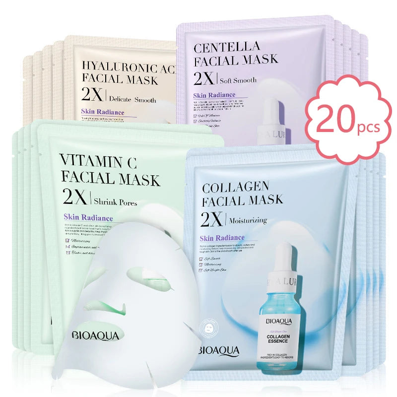 20-Pack Centella Collagen Sheet Masks – Hyaluronic Acid & Vitamin C
