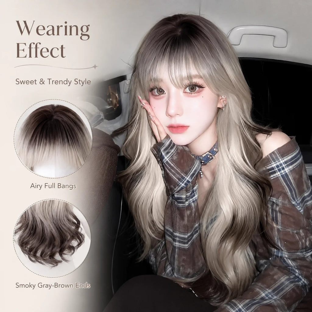 Gradient Long Curly Synthetic Wig – Full Head Cover 26 in