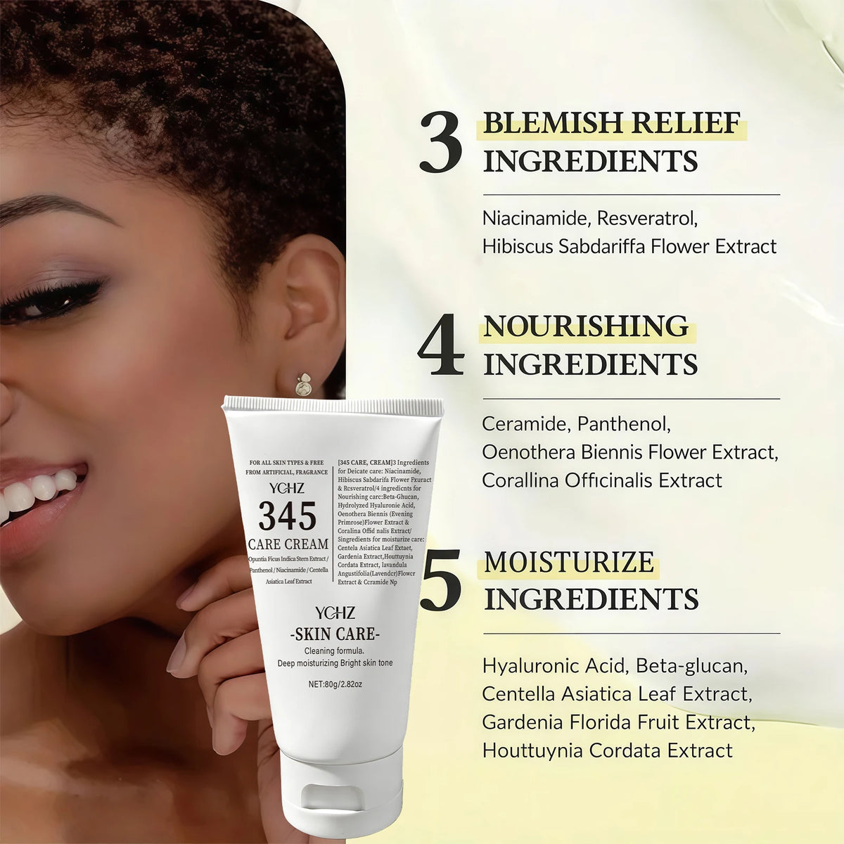 YCHZ 345 Night Face Cream – Hydrating, All Skin Types, 80g