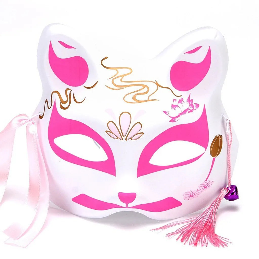 Japanese PVC Half-Face Masquerade Mask with Tassels & Bells