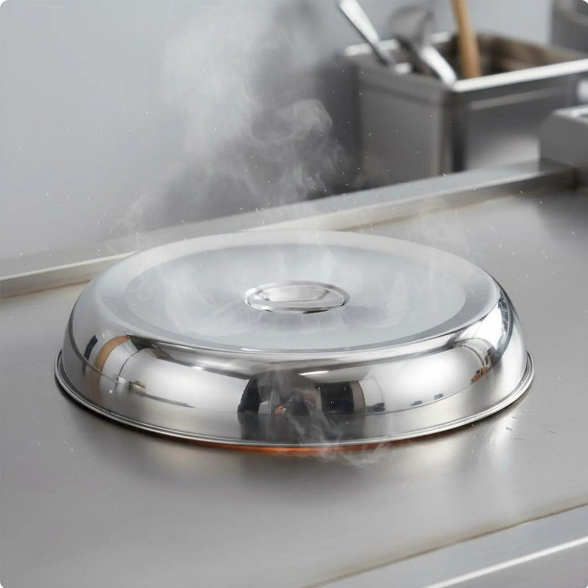 Round Stainless Steel Teppanyaki Cover – Heat Retention Lid