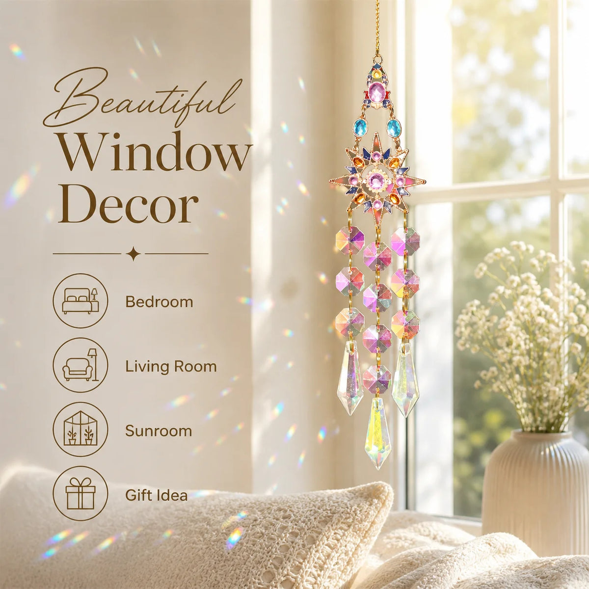 Crystal Sun Catcher Window Hanging – Rainbow Prism Pendant