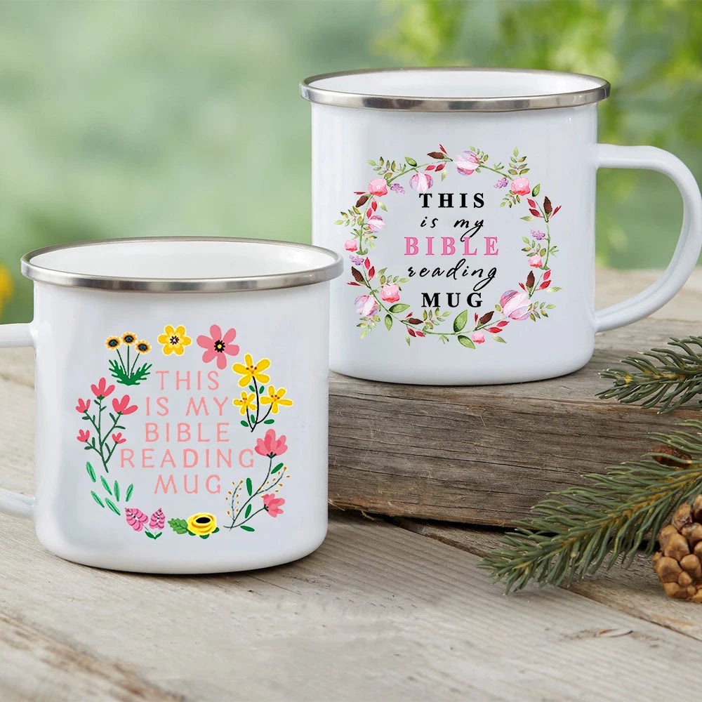 "This Is My Bible Reading Mug" – Christian Enamel Coffee Mug