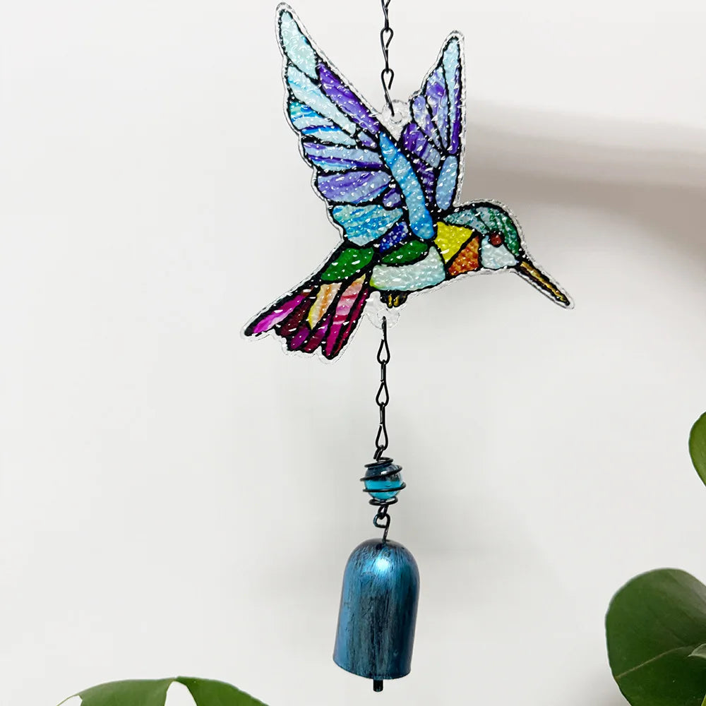 Glass Hummingbird Wind Chime | Diamond Garden Hanging Decor