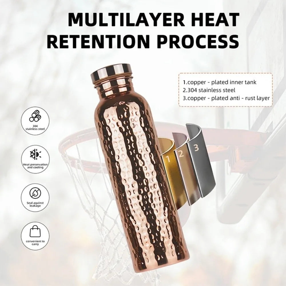 800ml Copper Insulated Water Bottle – Leakproof, One-Click Lid