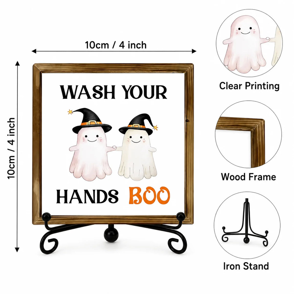 Halloween Ghost Wash Your Hands Boo Wooden Tabletop Sign