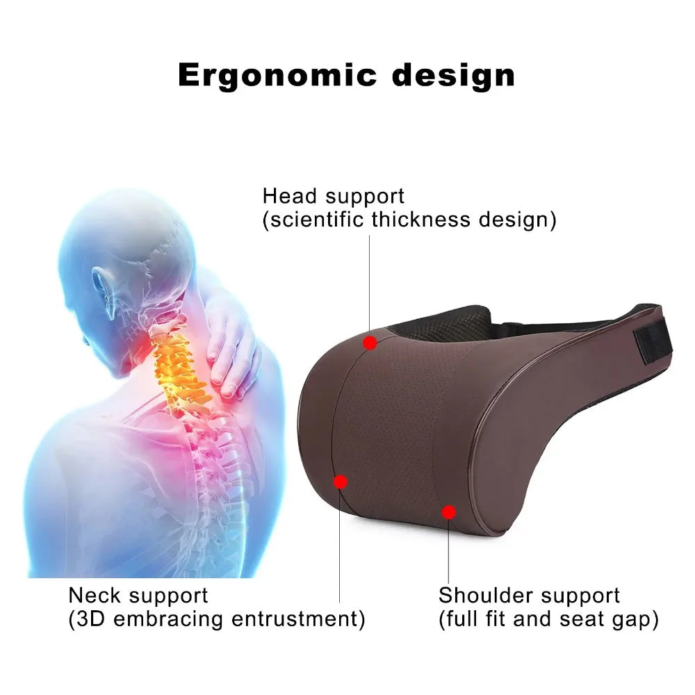 Memory Foam Car Neck Pillow – PU Leather Headrest Cushion