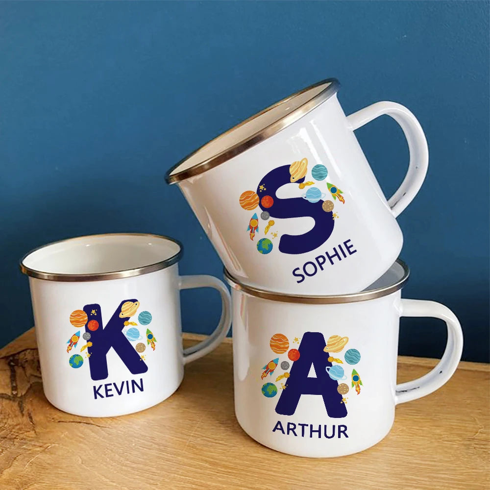 Personalized Kids Space Enamel Mug | Birthday Gift for Boys & Girls