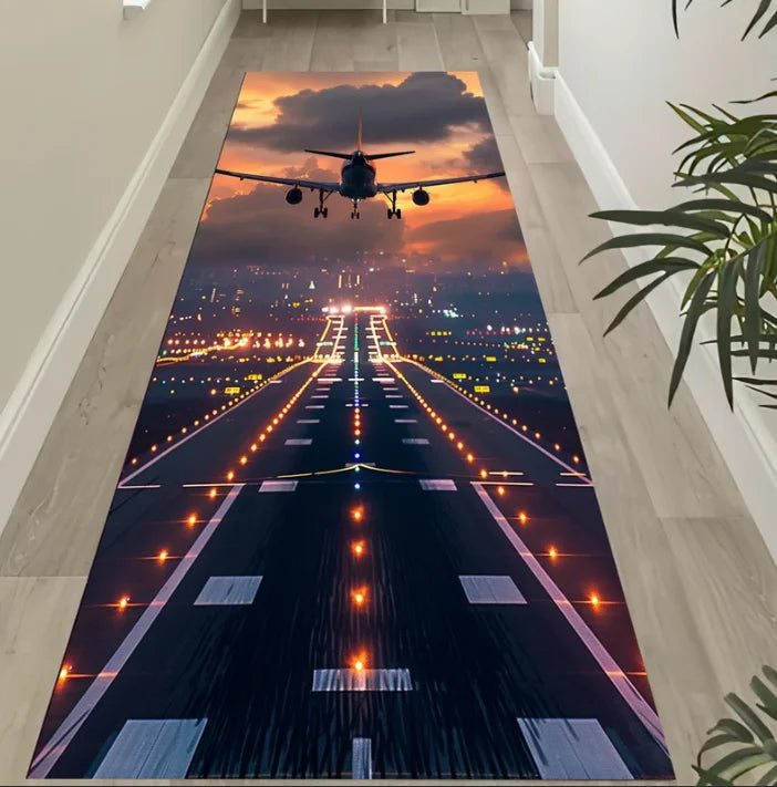 Kids Airplane Play Mat – Neon Runway Anti-Slip Rug