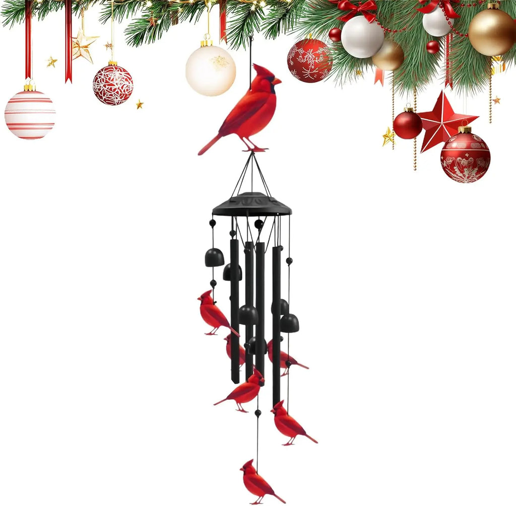 Cardinal Wind Chimes – Red Bird Metal & Crystal Outdoor Decor