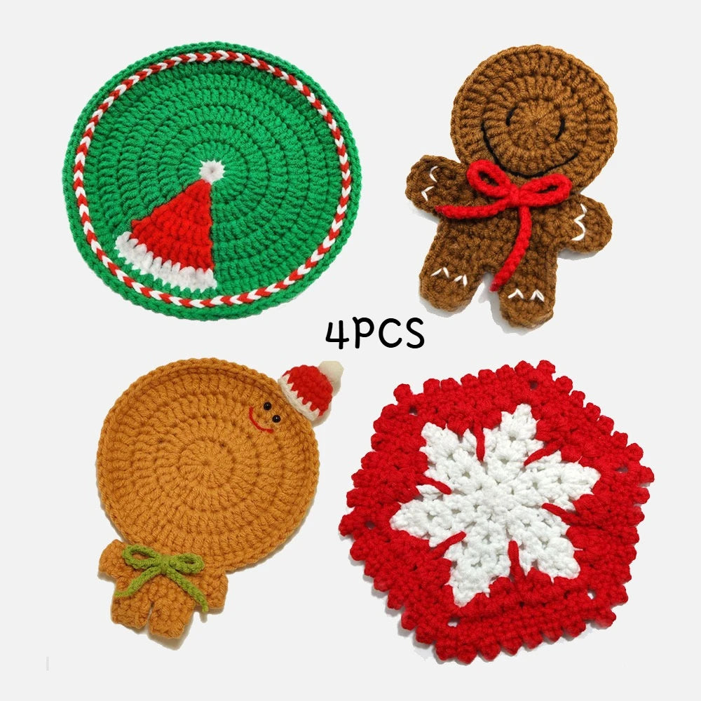Handmade Crochet Santa Coasters Set of 4 – Christmas Decor