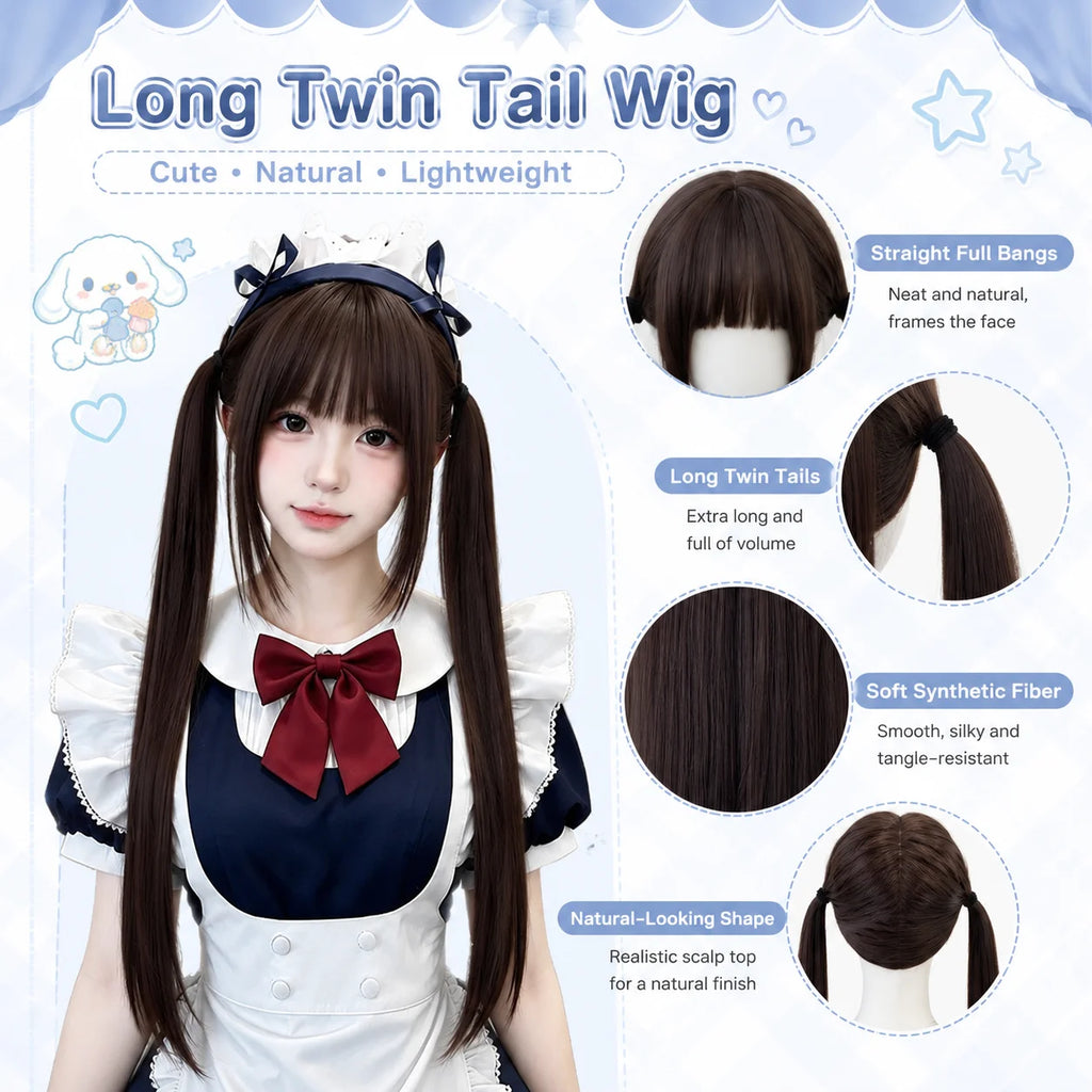 Long Straight Double Ponytail Lolita JK Cosplay Wig – Synthetic