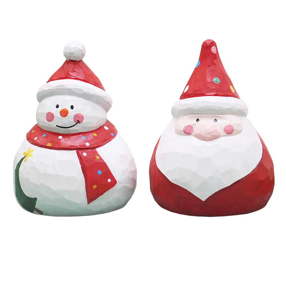 Christmas Wooden Santa Claus & Snowman Sitting Figurine Ornament