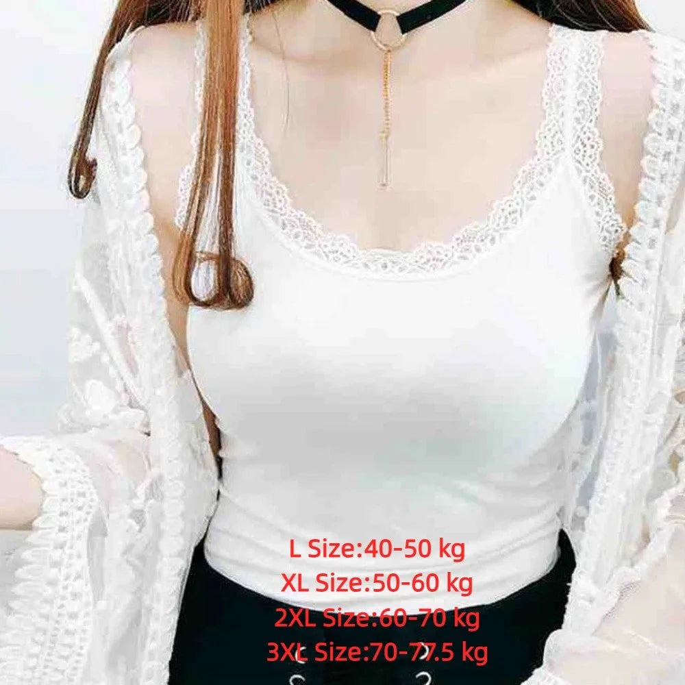 Women's Lace Trim Sleeveless Cami Tank Top | Slim Vest