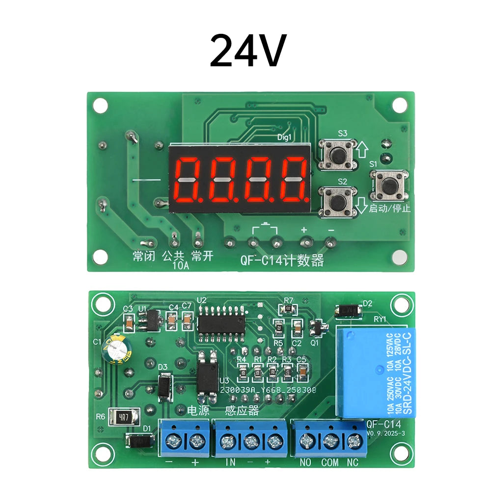 DC 12V/24V 4-Digit LED Counter Controller Module with Relay