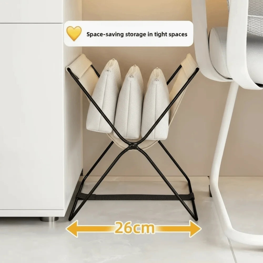 Foldable Bag Storage Rack | Metal Frame Organizer – Black