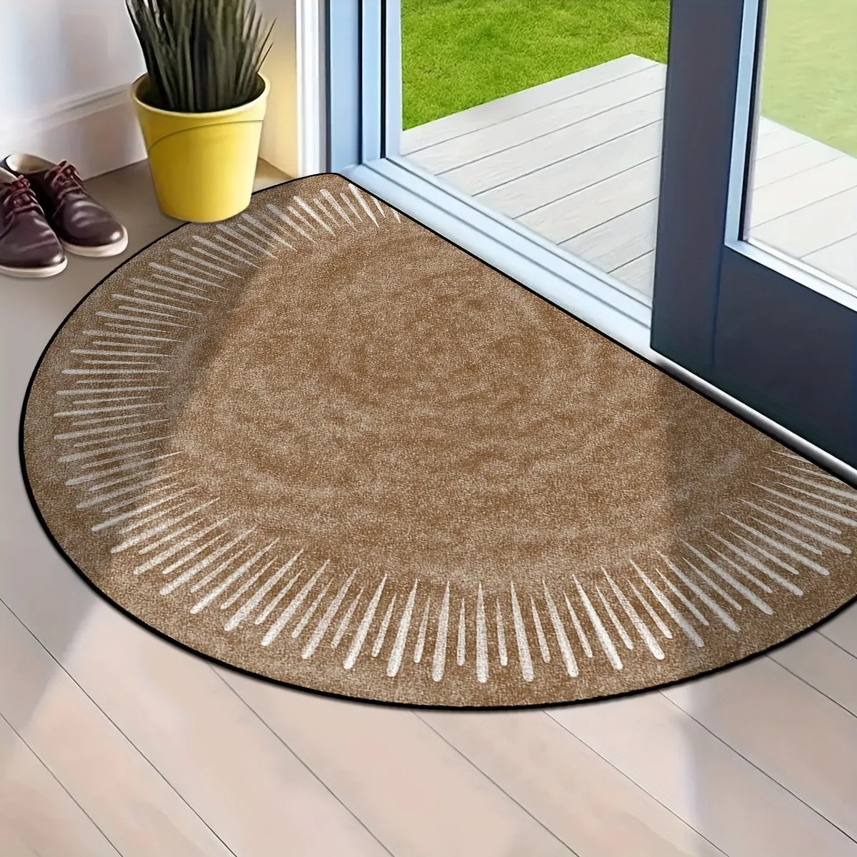 Vintage Brown Semi-Circular Doormat | Non-Slip & Washable