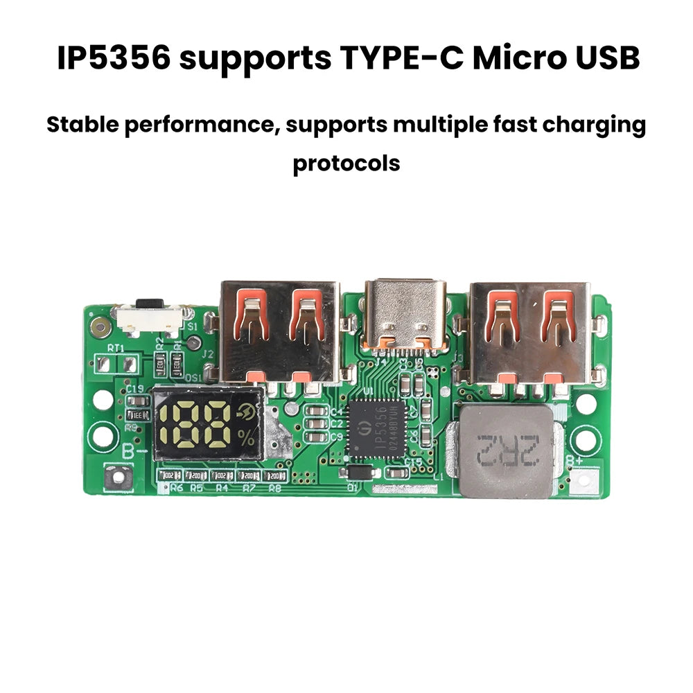 IP5356 Fast Charging Module 5V 3A USB-C QC3.0 PD3.0