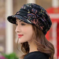 Women's Short Brim Floral Beanie Hat – Polyester Winter Cap