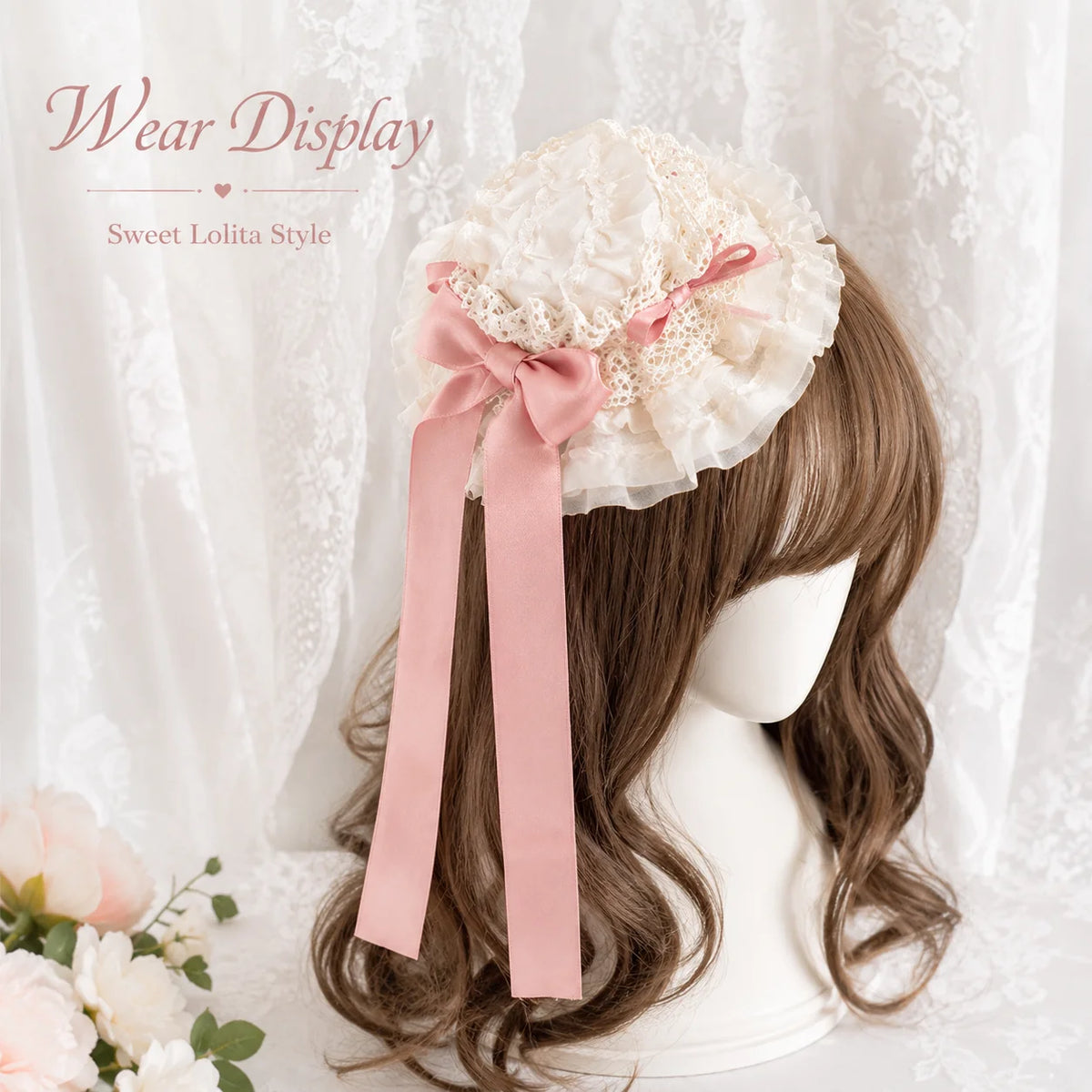 Vintage Lolita Lace Bonnet with Satin Ribbon Bow – 3 Colors