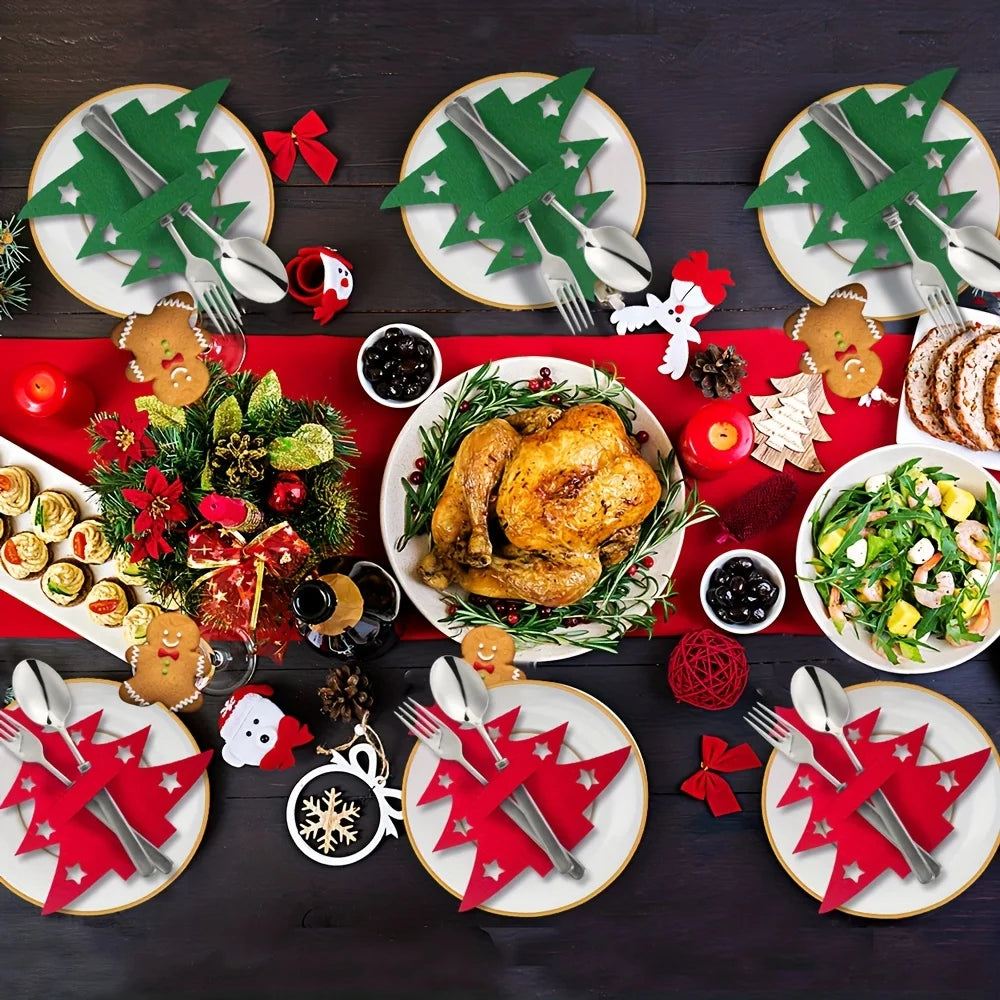 Felt Christmas Tree Placemat Set – Red & Green Holiday Decor
