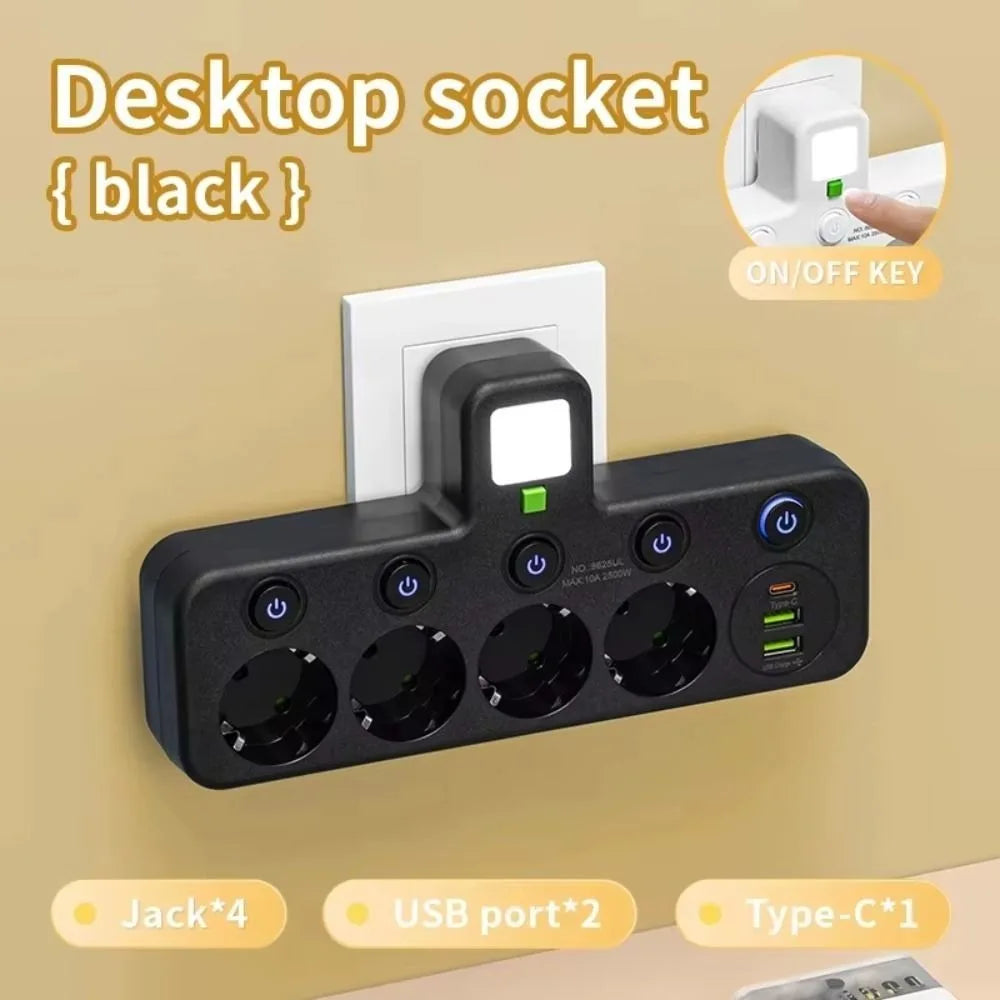 EU Wall Socket 2–5 Plugs with USB Type-C Ports | 2500W