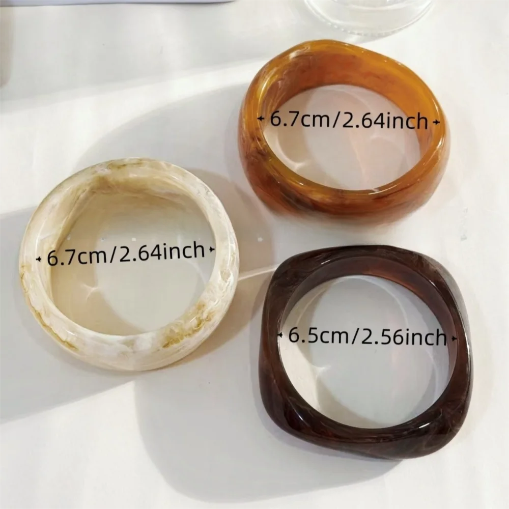 Punk Chunky Resin Bracelet Set – Marble Wide Cuff Bangles
