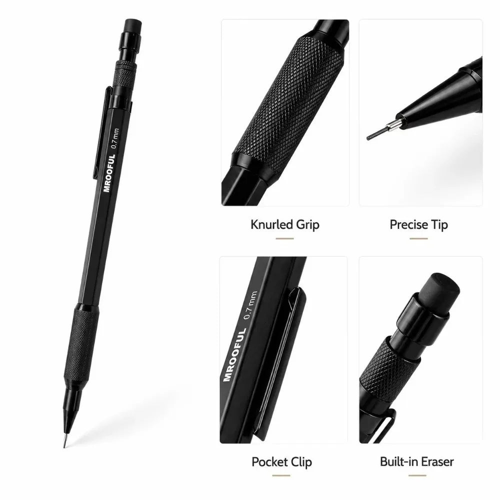 Metal Mechanical Pencil 0.5–1.3mm | Low Gravity, Built-in Eraser