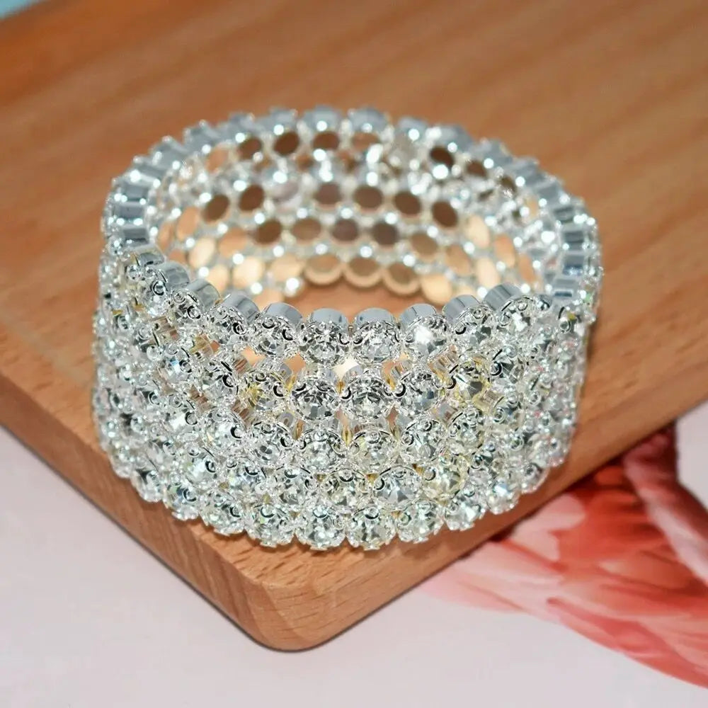 Crystal Rhinestone Bridal Bracelet – 3 & 5 Row Wedding Cuff