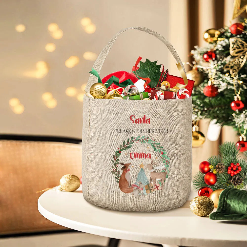 Kids Santa Please Stop Here Personalized Christmas Gift Sack