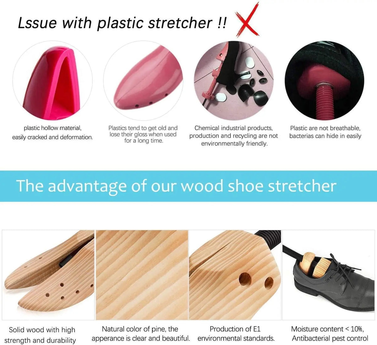 Wood Shoe Stretcher – Adjustable Width & Length for Men & Women