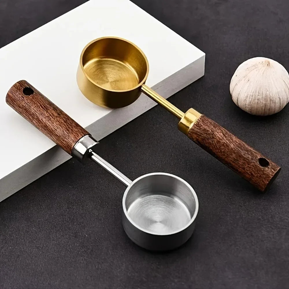 15ml Wooden Coffee Scoop – Stainless Steel Measuring Spoon
