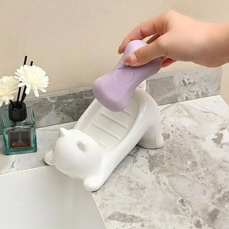 Cat Shaped Self-Draining Soap Tray | Bathroom Kitchen Holder