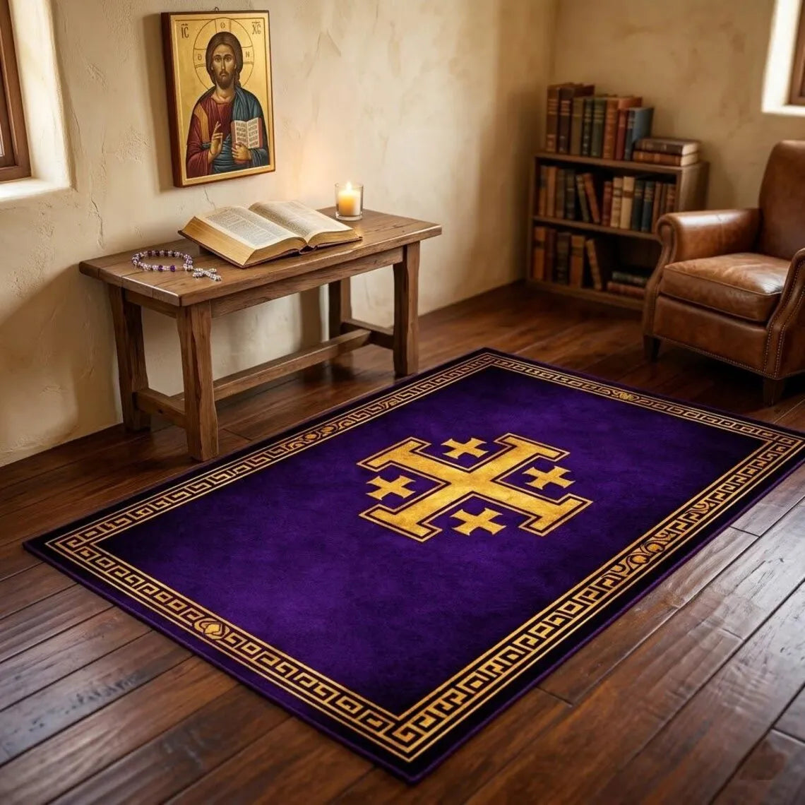 Jerusalem Cross Prayer Rug – Non-Slip Christian Floor Mat