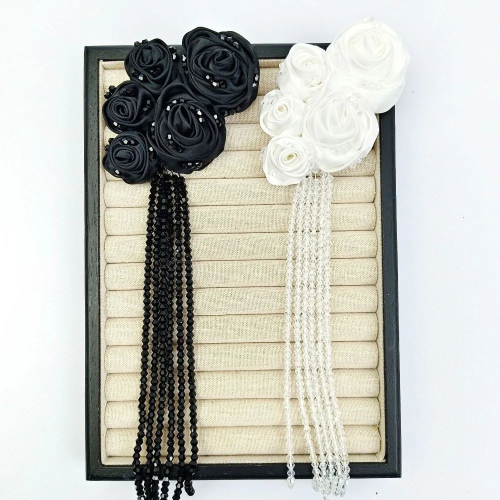 3D Satin Rose Appliqué with Crystal Bead Tassels | DIY Decor