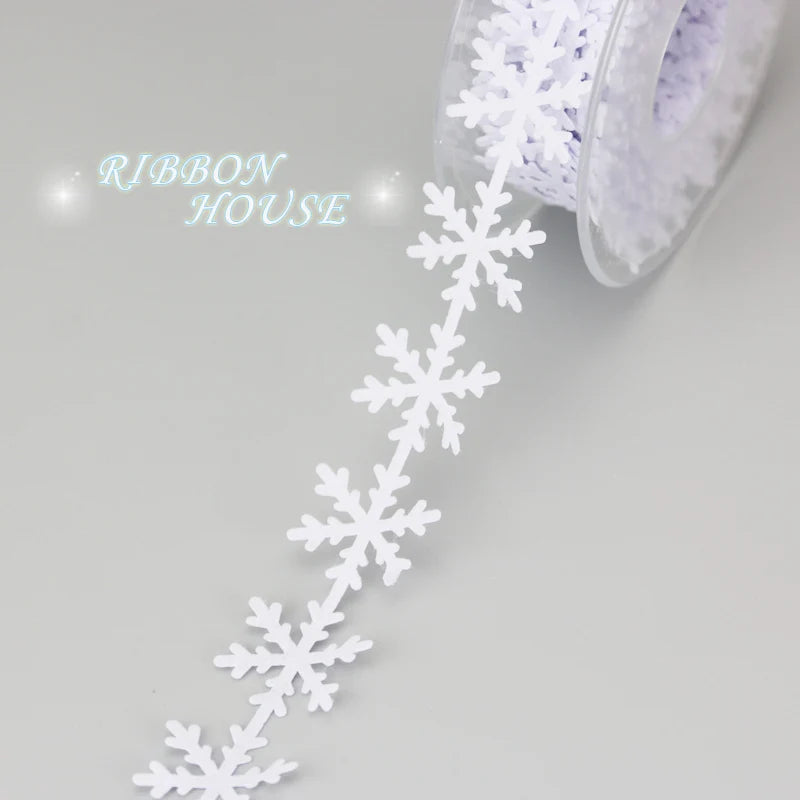 5M Christmas Snow Embossed Nonwoven Ribbon Lace 25mm Wide