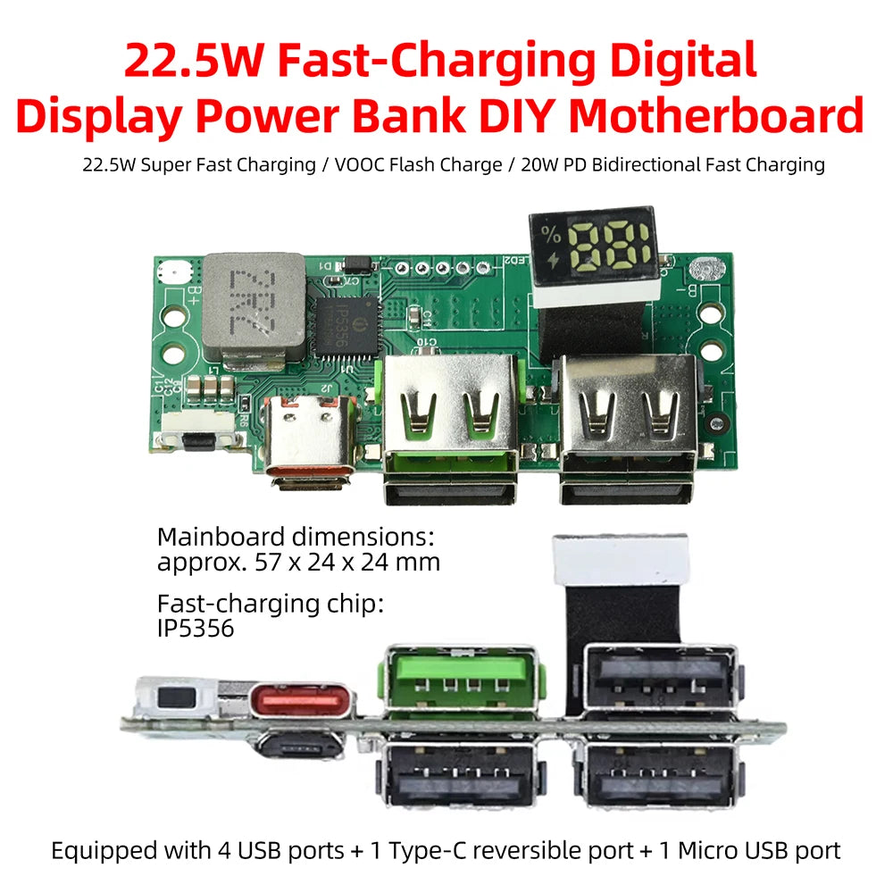 IP5356 3.7V Fast-Charging Module PD 20W & QC DIY Power Bank